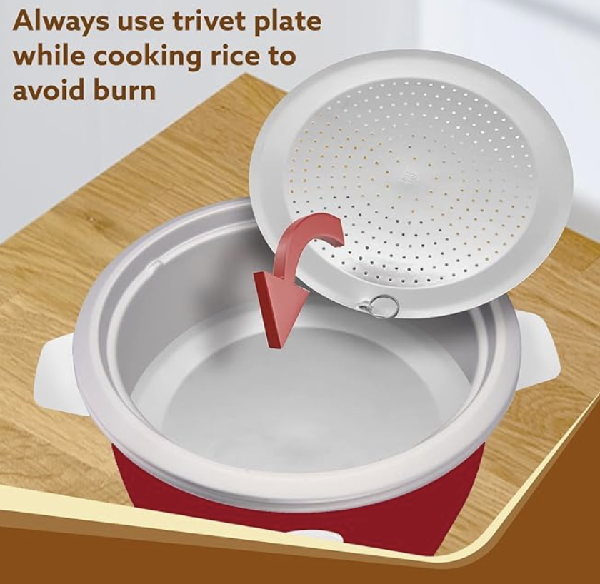 AGARO எலக்ட்ரிக் ரைஸ் குக்கர், 1 லிட்டர், 700 கிராம் (தோராயமாக 5 கப்) பச்சரிசி, 400W, தானியங்கி பாய்லர், ஸ்டீமர், நீக்கக்கூடிய அலுமினிய பானை, துருப்பிடிக்காத எஃகு மூடி, சூடாக செயல்பட வைக்கும், ட்ரைவெட் தட்டு, அரிசி