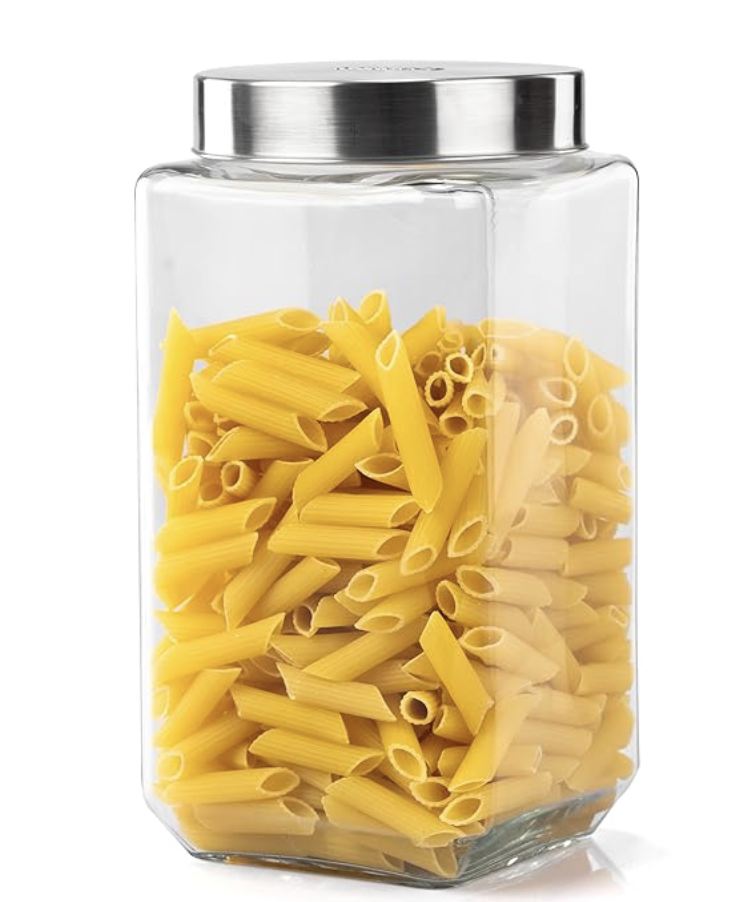 AGARO Elegant Glass Jar 2250 ml, Square Shaped, Steel Lid, Storage Glass Container, Transparent, Kitchen Organiser, Multipurpose Jar.