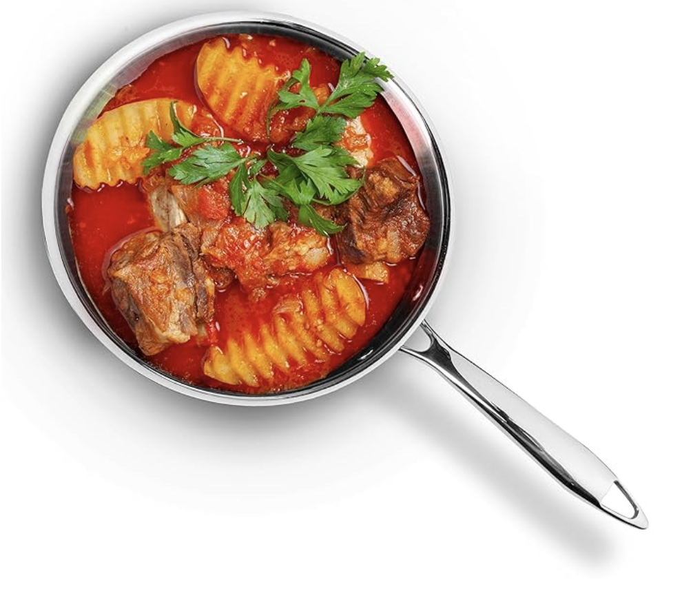 AGARO रीजेंसी ट्राई-प्लाई स्टील फ्राइंग पैन, 1.5 लीटर क्षमता, 24 सेमी व्यास, स्टेनलेस स्टील, रिवेटेड हैंडल, भोजन सुरक्षित, गैस ओवन और इंडक्शन ओवन के अनुकूल, सिल्वर