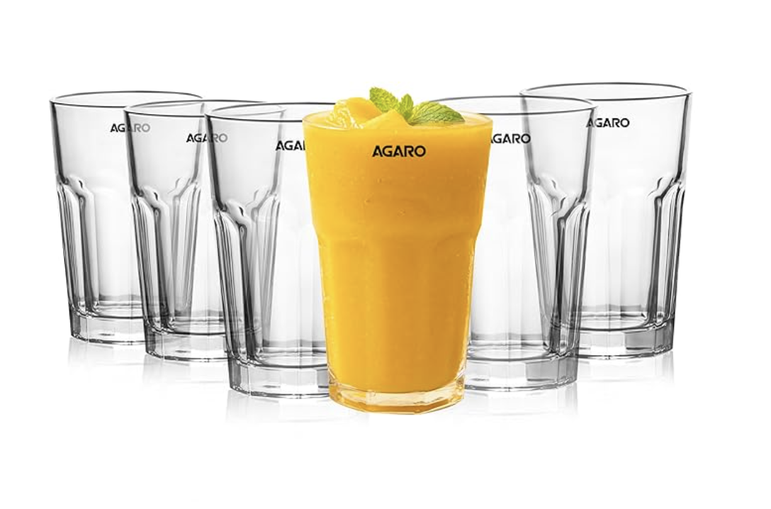 AGARO Elegant 410 ml Glasses Set of 6, Transparent Drinking Water Glass Set, Glass Tumbler for Water, Cold Drink, Juice, Dishwasher Safe, for Daily Use & Gifting
