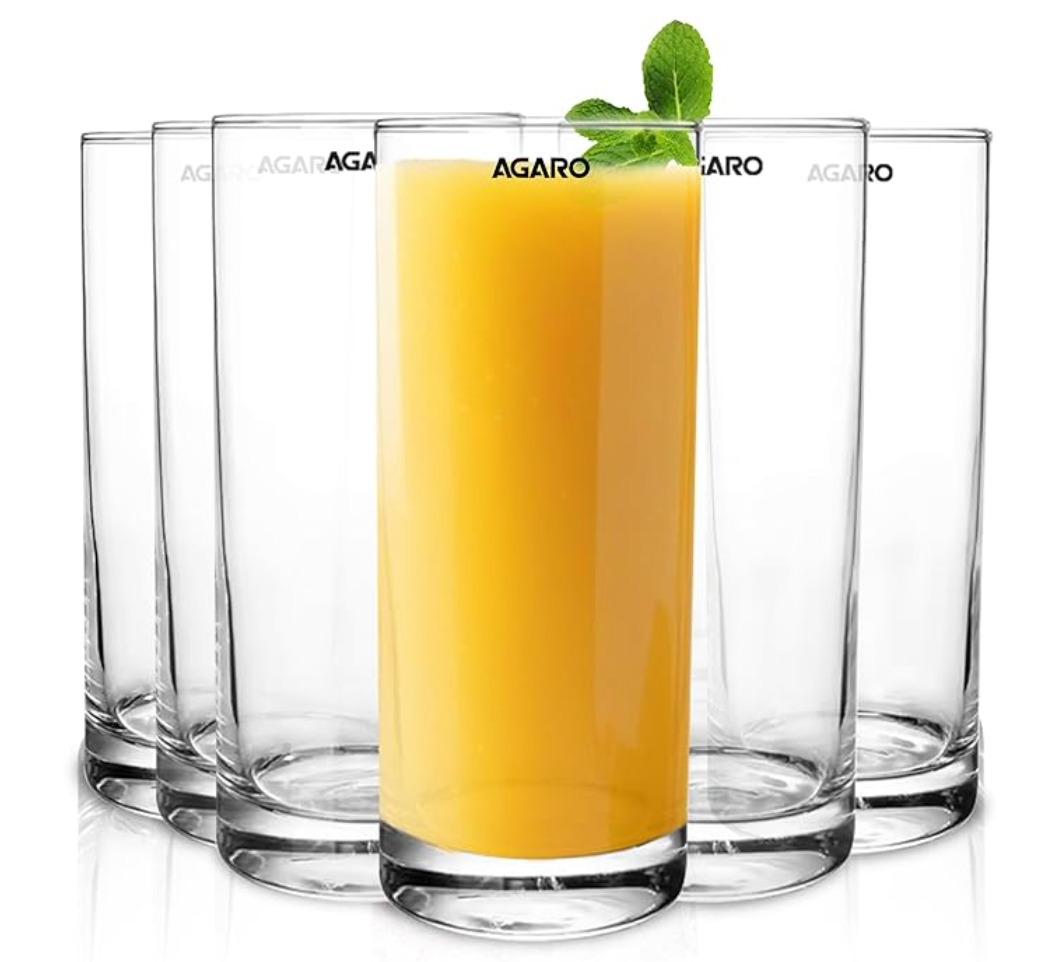 AGARO Elegant 290 ml Glasses Set of 6, Transparent Drinking Water Glass Set, Glass Tumbler for Water, Cold Drink, Juice, Dishwasher Safe, for Daily Use & Gifting