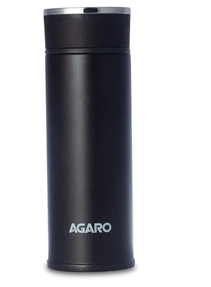 AGARO Elite Stainless Steel Vacuum Flask 480 ML, Double Walled Vacuum Insulated, Copper Insulated, 304 Grade Inner and Outer Stainless Steel Crafted, Leak Proof, Hot and Cold up to 8 hrs, (Black).