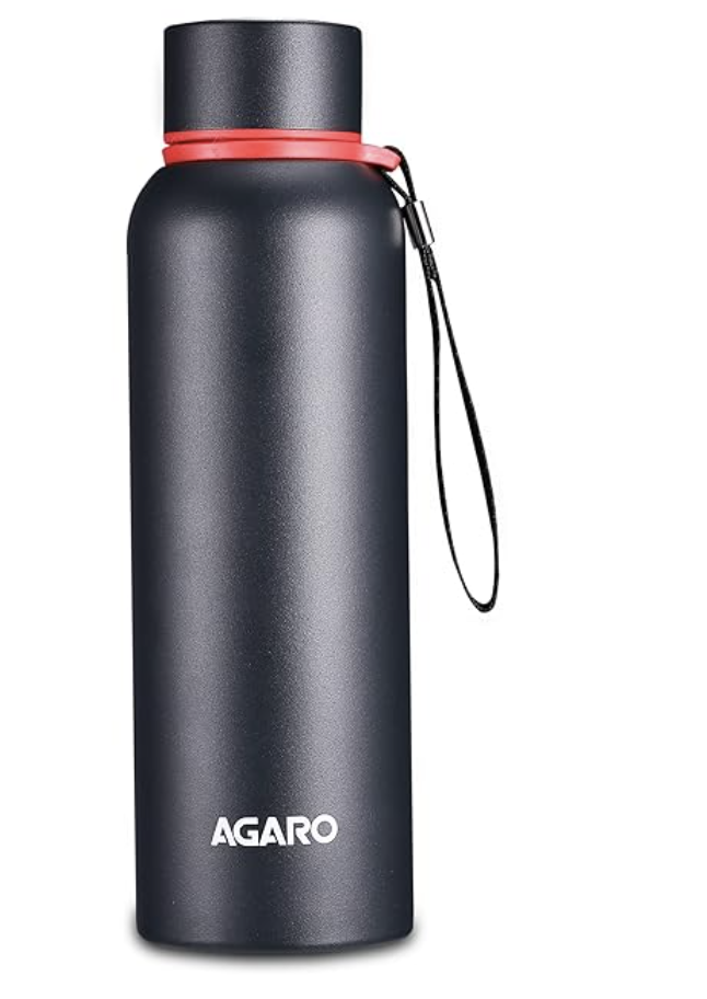AGARO Elegant Stainless Steel Vacuum Flask 700ML, Dual Insulation with Tea Filter, Leak and Rust Proof, Hot and Cold Upto 20hrs, (Black).