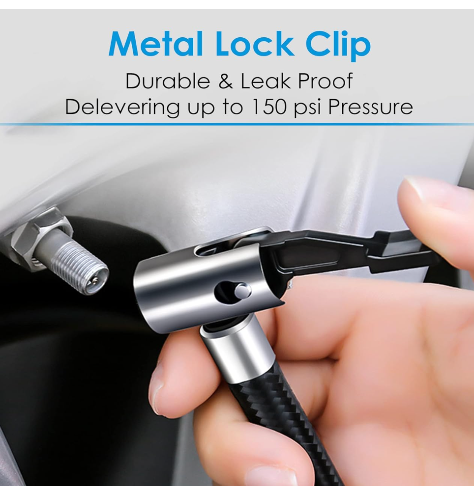 AGARO Primo High Power Digital Tyre Inflator for Car & Bike, Air Inflator Car Accessories, 120 Watt Air Pump with 12V Plug, Upto 150 Psi, Emergency LED Light, Compact & Portable Air Compressor