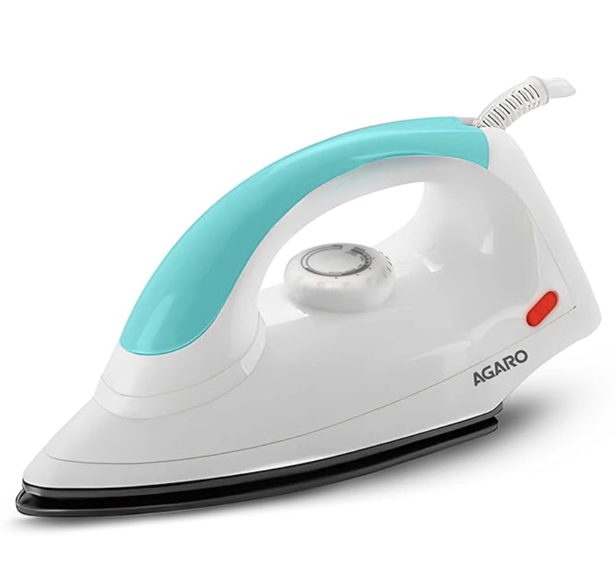 AGARO Grand Electric Dry Iron, 1000W, Non- Stick Coated Sole Plate, Fast Heating, Removes Wrinkle, Creases, Green & White