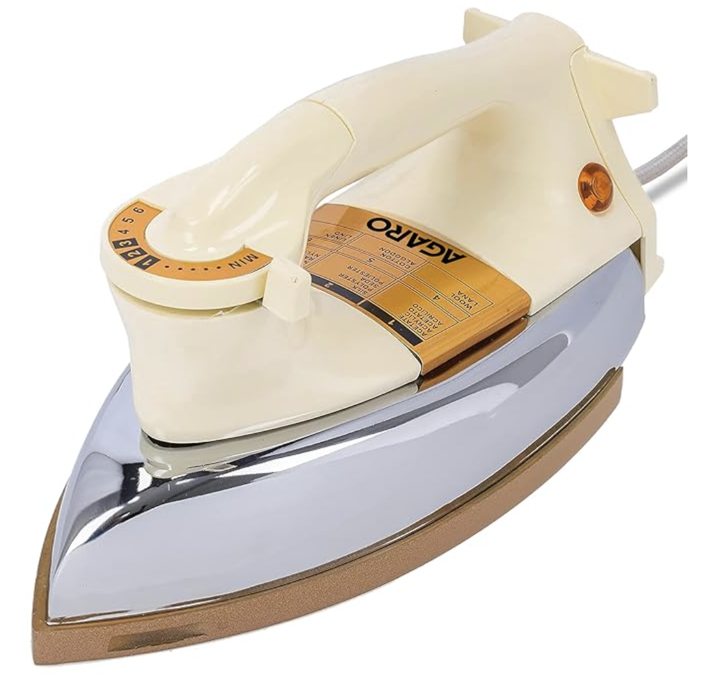 AGARO Regency Triple Layered Heavy Weight Electric Dry Iron, 1000W, Non- Stick Coated Heavy Sole Plate, Fast Heating, Removes Wrinkle, Creases, White