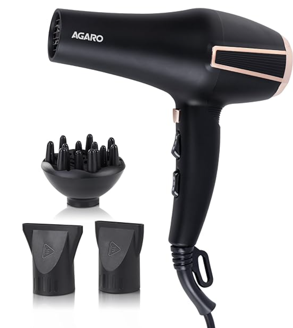 AGARO HD1128 Professional Hair Dryer, 2800 Watts, AC Motor, Concentrator Nozzle, Diffuser, Hot & Cold Air, 2 Speed & 3 Temperature Settings with Cool Shot, For both Men and Women, Black