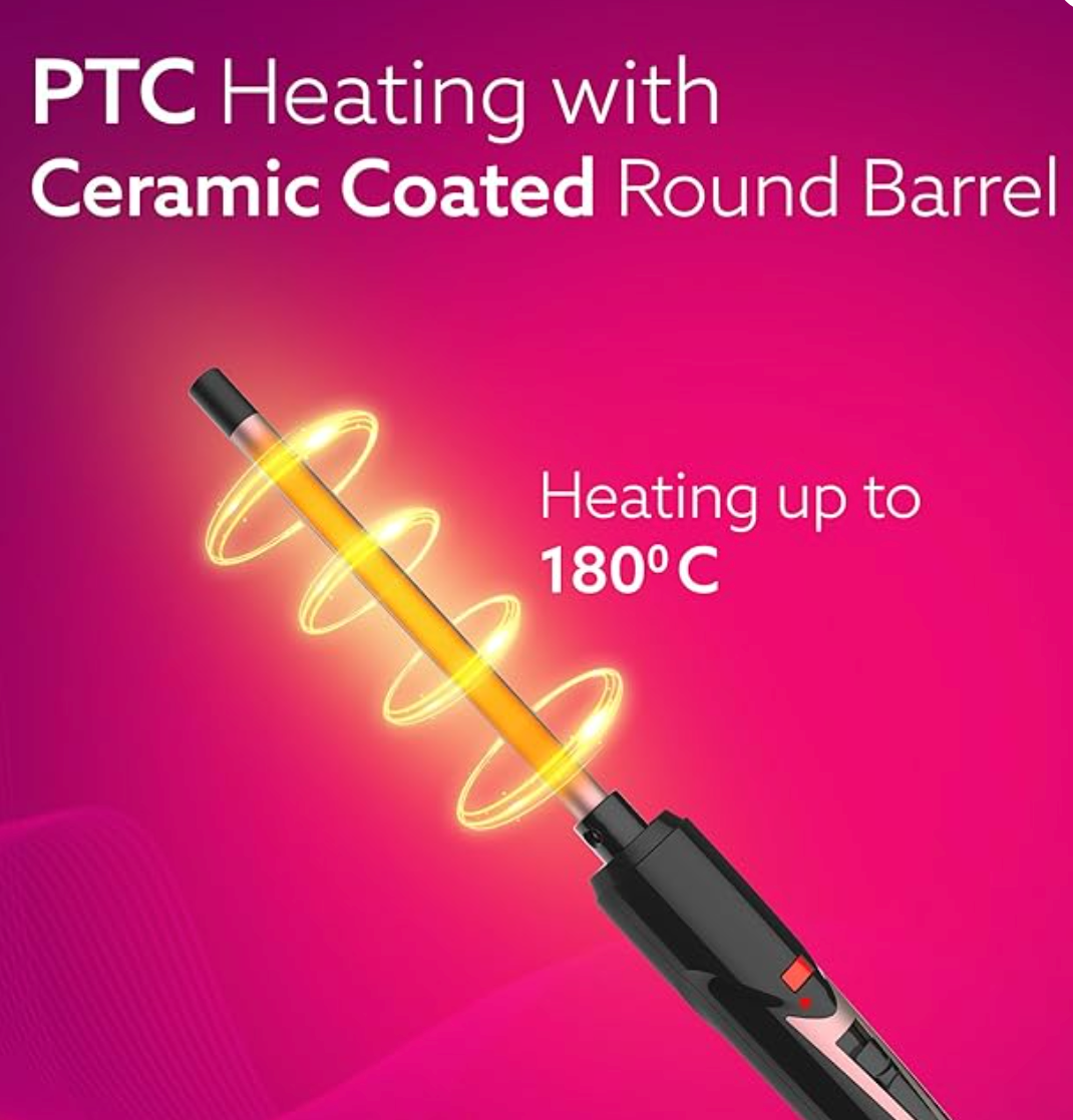 AGARO HC9007 Hair Curler With 7 MM Barrel, Rod, Tong, Chopstick Rectangular Hair Curler, Ceramic Coated Plates, Cool Touch Tip, Fast Heating, For Men Women, Maggie Curl, Styling, Rose Gold & Black