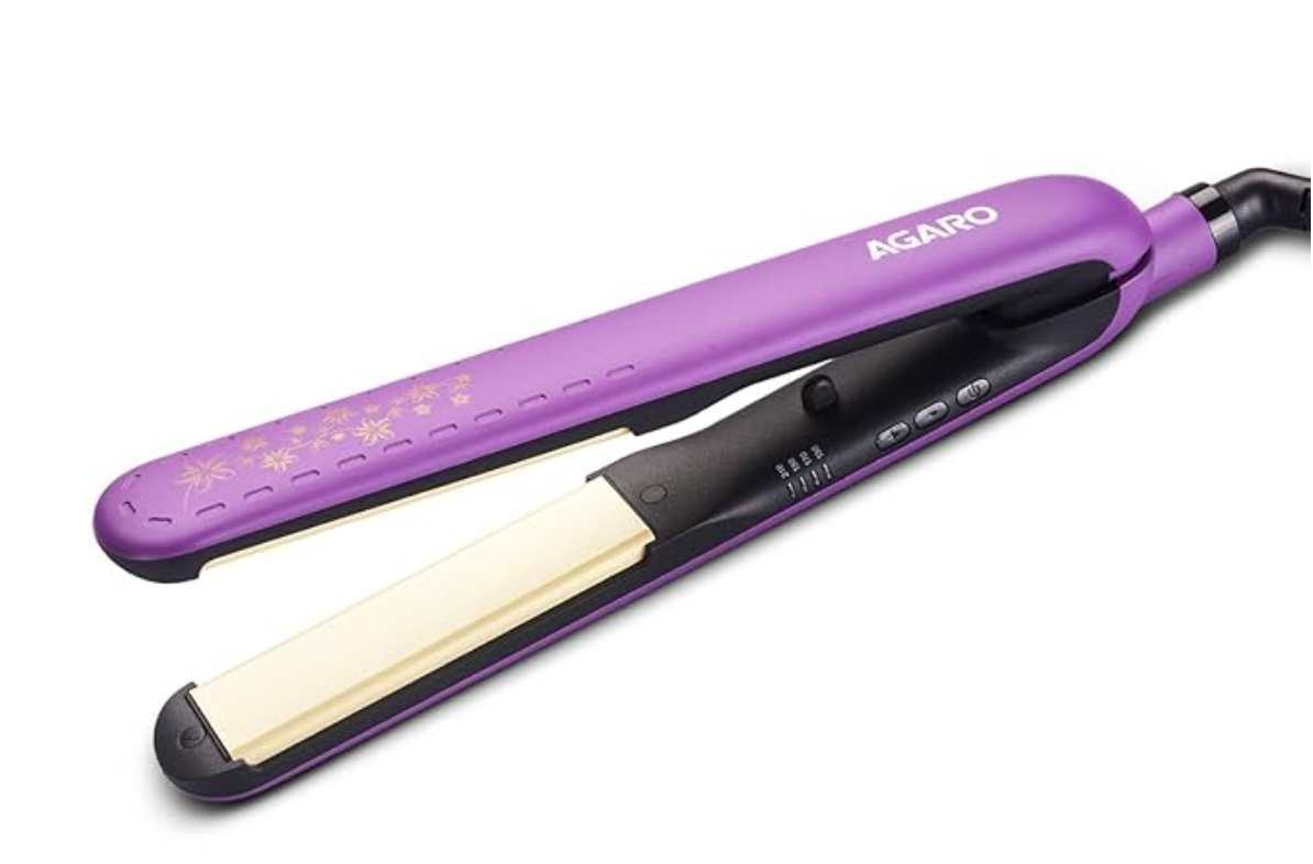 AGARO Hair Straightener, Keratin Infused Ceramic Coated Titanium Plates, Fast Heating, 4 Temperature Settings, Hair Straightening, Hair Styling For Women, Purple
