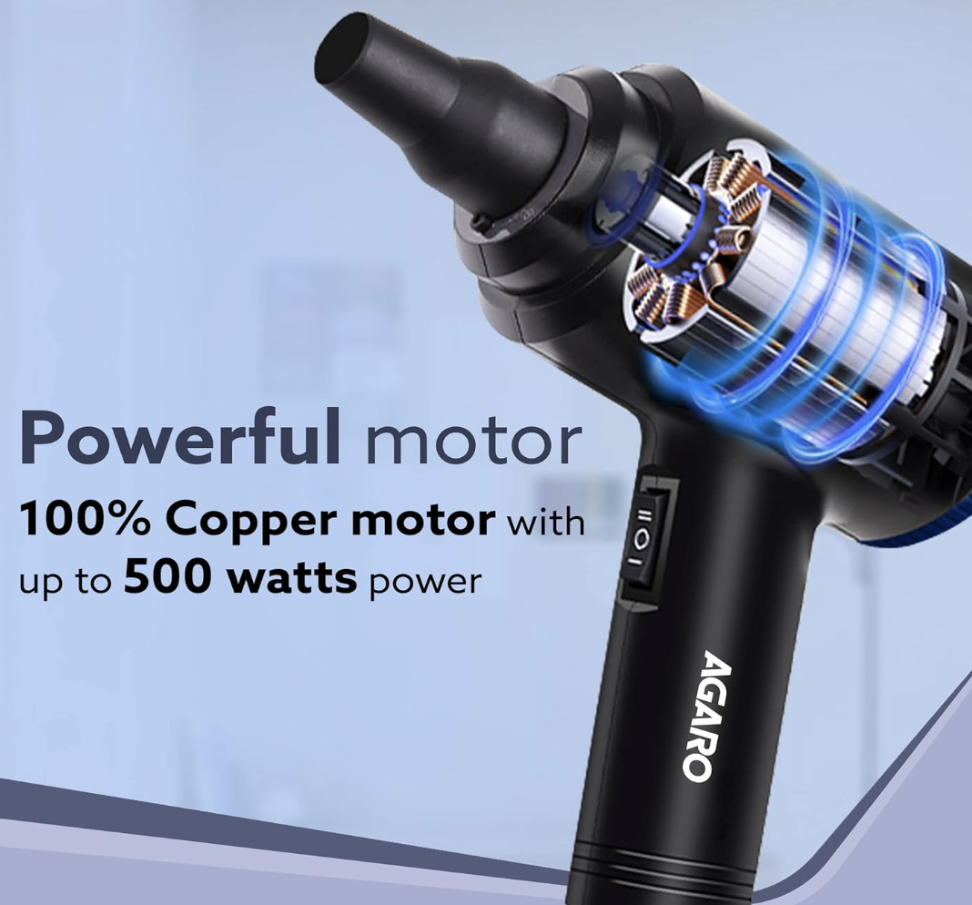 AGARO Compressed Air Duster, AD1719, Air Blower, 48000RPM, Variable Speed, Copper Motor, Air Spray/Blower for Electronics & Inflatables, Compressed Air Duster for Home, Car, Office