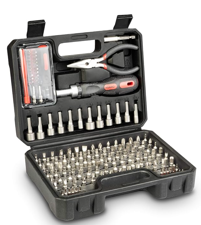 AGARO Chrome Vanadium Steel Screwdriver and Bit Set with Carry Box- 151 Pieces (Black)