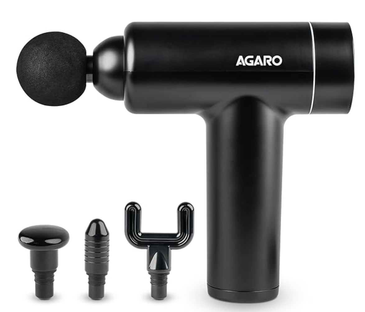 AGARO Regal Gun Massager, 4 Heads, 6 Speed, Rechargeable, Handheld, Percussion Muscle Massager for Full Body Pain Relief, Muscle Relaxation of Neck, Shoulder, Back, Foot for Men & Women, Black.