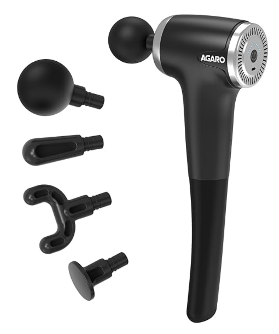 AGARO Regency Gun Massager, 4 Heads, 13 Speed, Rechargeable, Handheld, Percussion Muscle Massager for Full Body Pain Relief, Muscle Relaxation of Neck, Shoulder, Back, Foot for Men & Women, Black