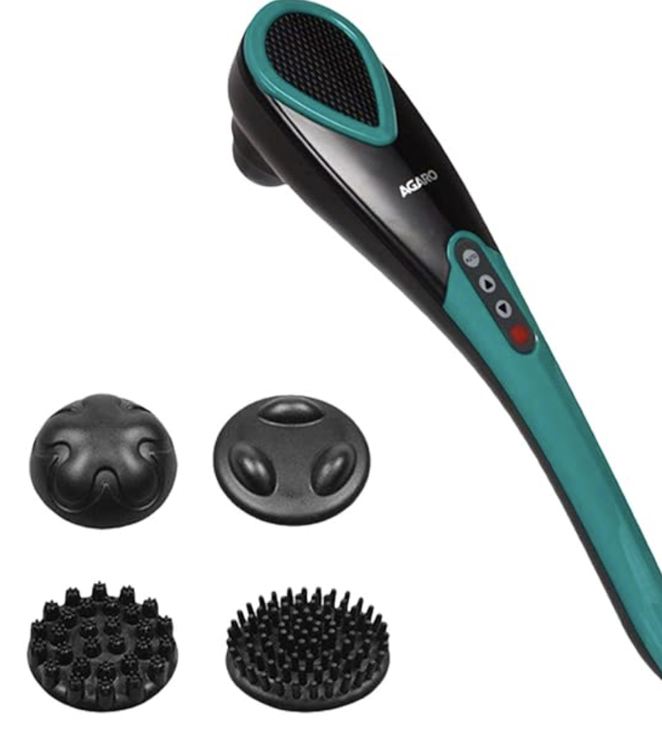 AGARO Comfort Electric Handheld Full Body Hammer Massager with 5 Massage Heads, 5 Mode & 6 Speed Settings for Pain Relief & Relaxation (Green & Black), Back,Leg & Foot