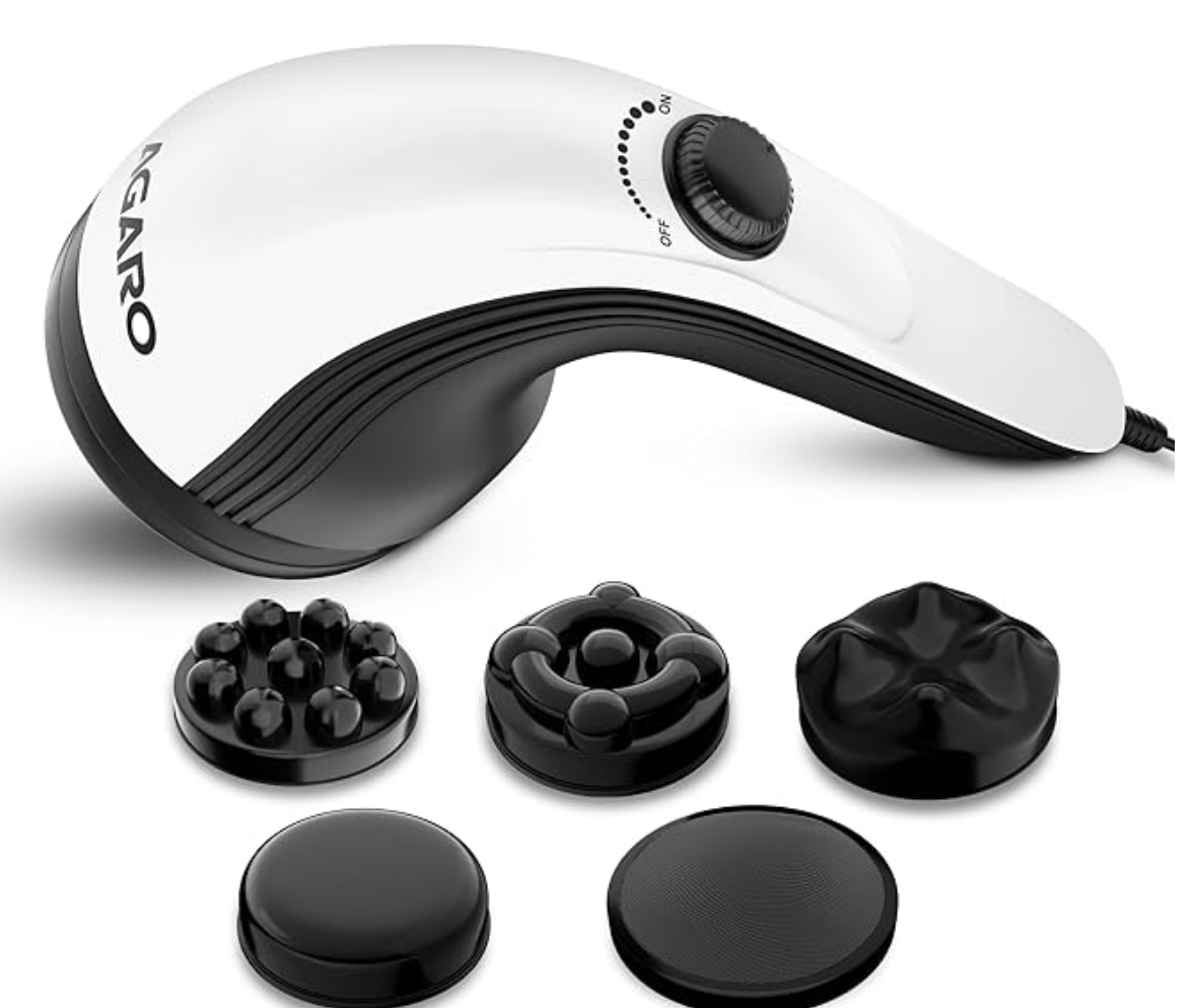 AGARO Atom Plus Electric Handheld Full Body Massager, 4 Massage Heads, Mesh Cover, Variable Speed Settings for Pain Relief and Relaxation, Back, Leg & Foot