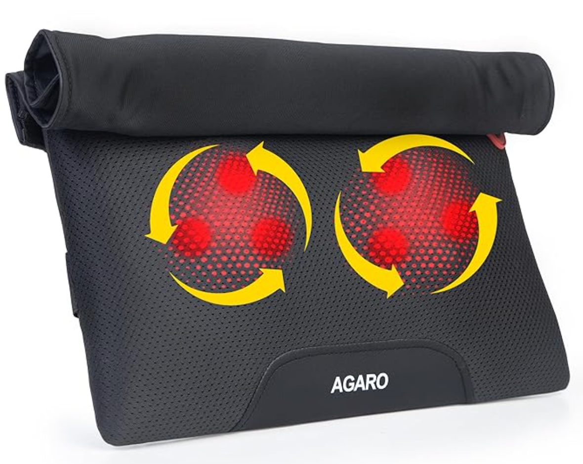 AGARO Deluxe Shiatsu Neck & back cushion Massager with 4 Rollers & Lukewarm Heat, Corded Electric for Body Massage, for Neck, Back, Shoulders, Waist, Legs, Foot, Relieves Fatigue and Muscle Pain