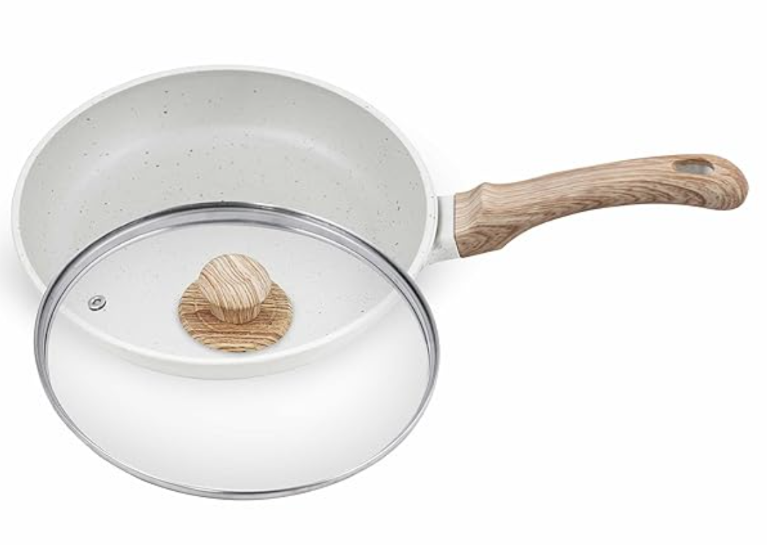 கண்ணாடி மூடியுடன் கூடிய GREENCHEF அலுமினியம் டை காஸ்ட் ஃப்ரை பான் - 240மிமீ -கூழாங்கல், 5 அடுக்கு ஆரோக்கியமான கிரானைட் நான்-ஸ்டிக் பூச்சு, PFOA இல்லாதது