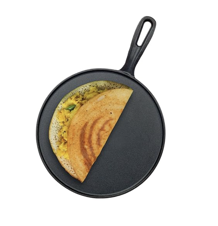 கிரீன்செஃப் முன்-பதப்படுத்தப்பட்ட வார்ப்பிரும்பு ஜெஸ்டோ தோசா தவா 28 செ.மீ | 100% காய்கறி எண்ணெயுடன் முன்-பதப்படுத்தப்பட்ட | இயற்கையாகவே நான்ஸ்டிக் | உயர் அழுத்த வார்ப்பு | அதிக வலிமை | ஏக்க சுவையை மீண்டும் கொண்டு வாருங்கள் | நச்சு இல்லாதது