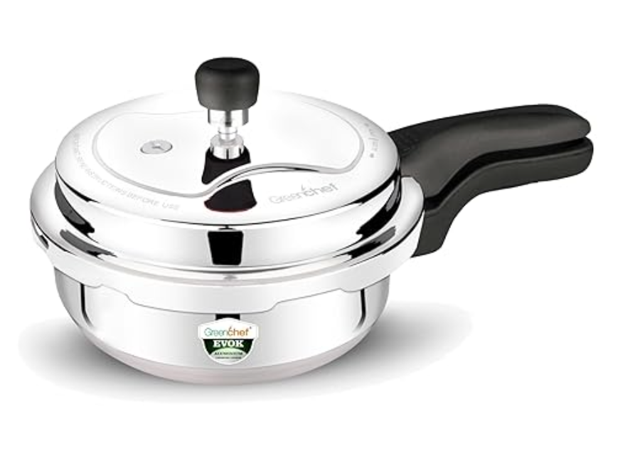 கிரீன்செஃப் எவோக் ஸ்ட்ராங் மினி நான் இண்டக்ஷன் பேஸ் அவுட்டர் லிட் பான் டைப் 2 எல் பிரஷர் குக்கர் ஐஎஸ்ஐ சான்றளிக்கப்பட்டது (அலுமினியம்)