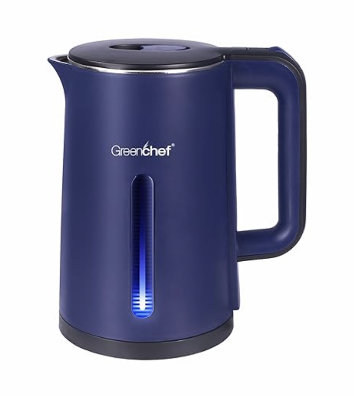 Greenchef Glitter Cordless Pot with cool touch body 1500 watts Blue Electric Kettle (1.8 L), Power Indicator, Easy press for Lid open, Auto shut off, Anti rust, Boil dry protection