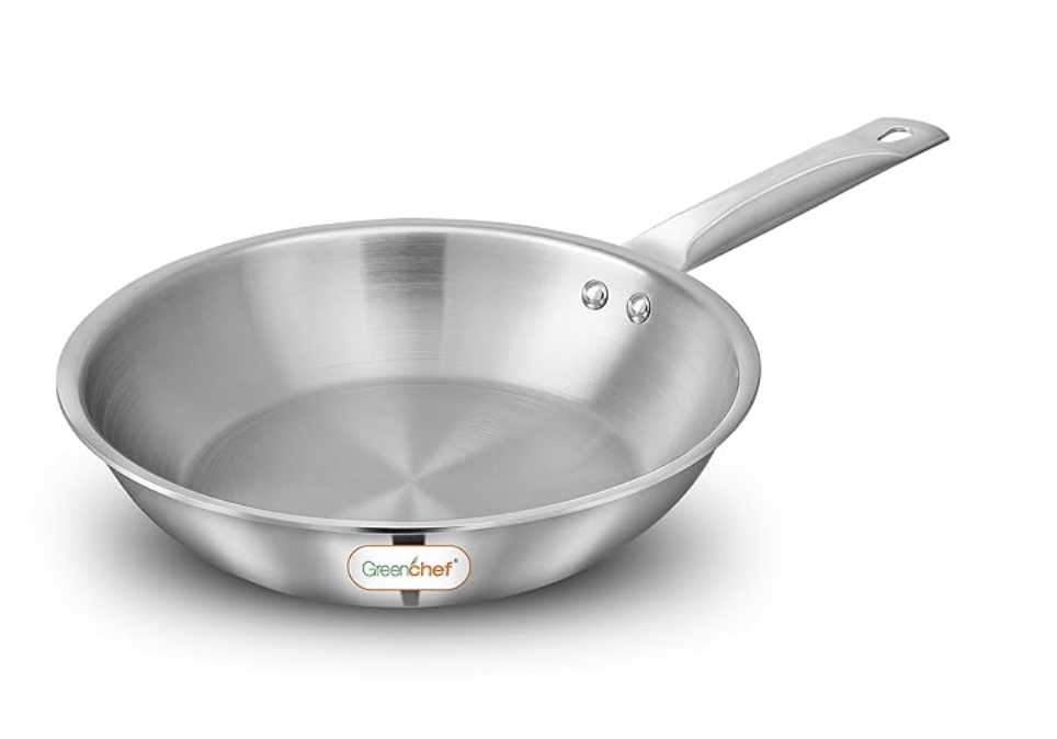 ग्रीनशेफ एसएस ट्राई प्लाई स्टील क्रेस्ट - डीप फ्राईपैन 22 सेमी, स्टेनलेस स्टील बाहरी सतह, एर्गोनॉमिक हैंडल, इंडक्शन कम्पैटिबल, स्क्रैच रेसिस्टेंट, 5 साल की वारंटी