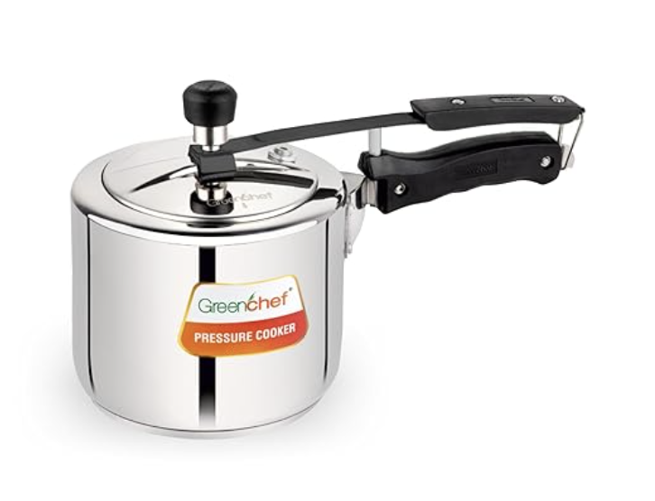 கிரீன்செஃப் ஸ்டெயின்லெஸ் ஸ்டீல் இன்னர் லிட் பிரஷர் குக்கர் 3 லிட்டர் - கிளாசிக், ஐஎஸ்ஐ சான்றிதழ், இண்டக்ஷன் மற்றும் கேஸ் இணக்கமானது, பளபளப்பான பூச்சு, ட்ரிப்ளி பாட்டம், 5 வருட உத்தரவாதம்.