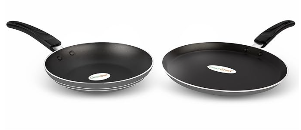 GREENCHEF டூயோ பேக் (கிரே) சமையல் பாத்திர தொகுப்பு, ஃப்ரை பான் மற்றும் பிளாட் தவா