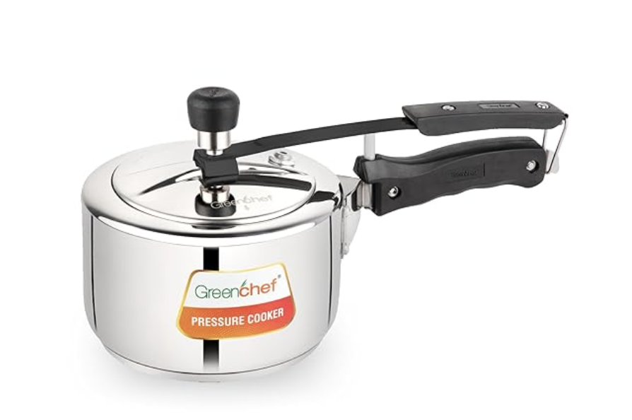 கிரீன்செஃப் ஸ்டெயின்லெஸ் ஸ்டீல் இன்னர் லிட் பிரஷர் குக்கர் 2 லிட்டர் - கிளாசிக், ஐஎஸ்ஐ சான்றளிக்கப்பட்டது, இண்டக்ஷன் மற்றும் கேஸ் இணக்கமானது, பளபளப்பான பூச்சு, ட்ரிப்ளி பாட்டம், 5 வருட உத்தரவாதம்.