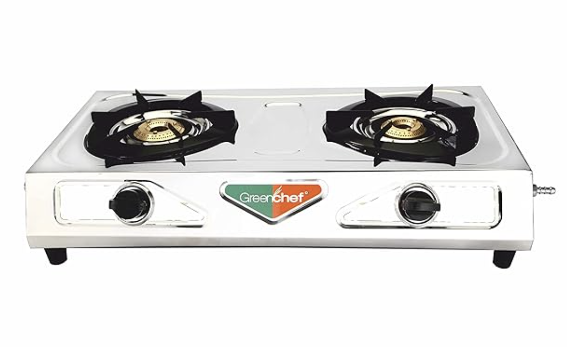 Greenchef Ruby Stainless Steel Silver 2 Burner Gas Stove, Manual Ignition