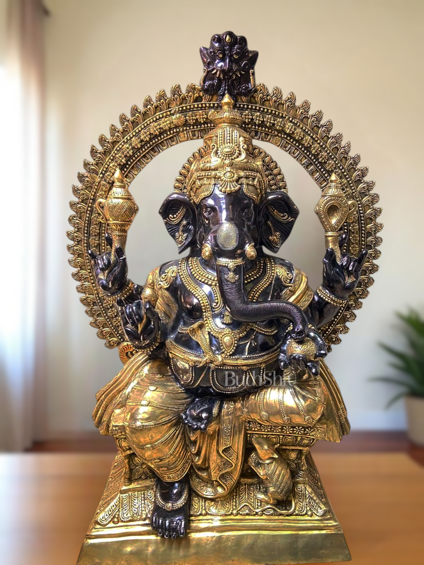 Massive Pure Brass Lord Ganesha Statue – 230 kg | 6 Feet Tall black tone