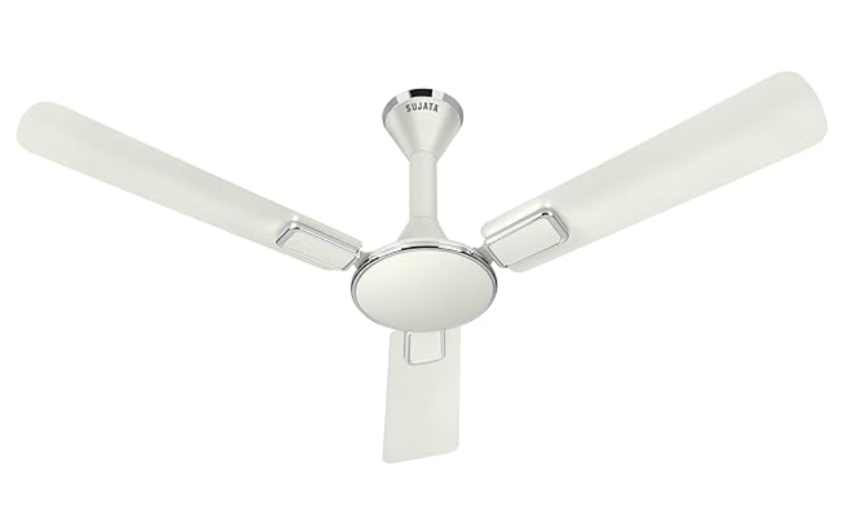 Sujata Ceiling Fan | 5-Year Warranty | Ceiling Fan for Living Room/Bedroom, 100% Copper Winding, Powerful airflow, BEE Star Rated, Decorative ceiling fan (Impresso ES18 - Pearl White Chrome)