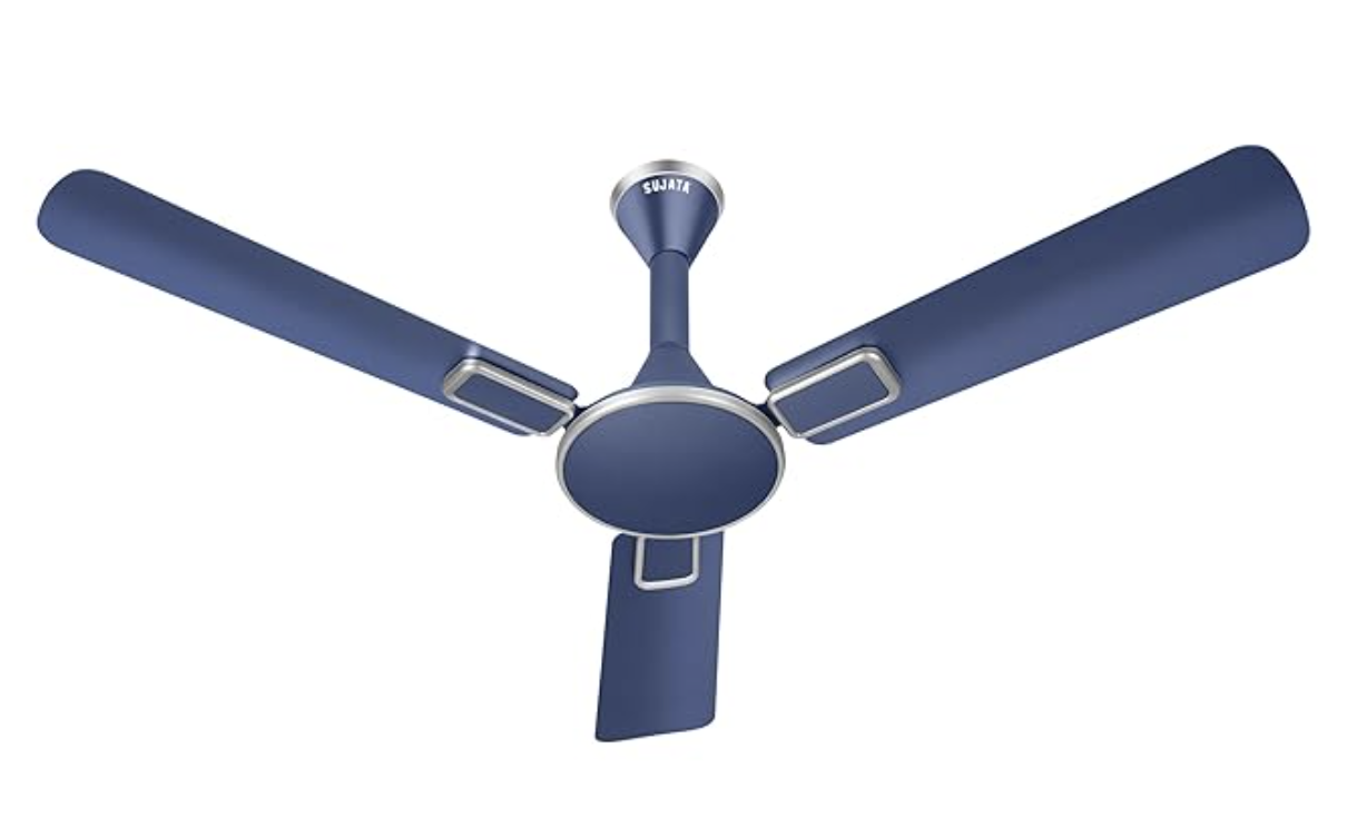 Sujata Ceiling Fan | 5-Year Warranty | Ceiling Fan for Living Room/Bedroom, 100% Copper Winding, Powerful airflow, BEE Star Rated, Decorative ceiling fan (Impresso ES18 - Matt Blue Silver)