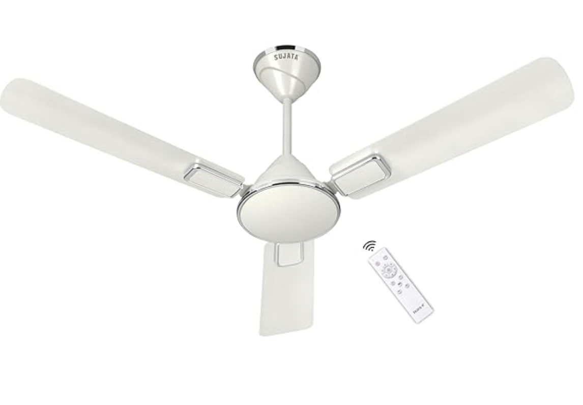 Sujata BLDC Fan | 3-Year Warranty | Ceiling Fan for Living Room/Bedroom with Remote Control, High caliber, H-Class insulation winding, BEE Star Rated, Decorative ceiling fan (Pearl White - Impresso)