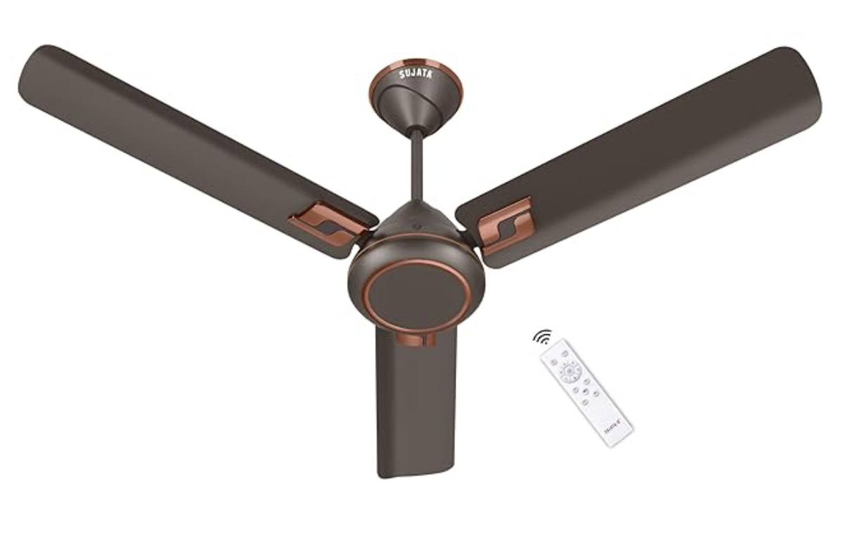 Sujata BLDC Fan | 3-Year Warranty | Ceiling Fan for Living Room/Bedroom with Remote Control, Powerful airflow, BEE Star Rated, Decorative ceiling fan (Smoke Brown Copper - Kinetica)