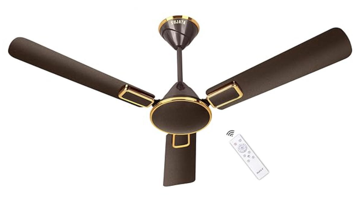 Sujata BLDC Fan | 3-Yrs Warranty | Ceiling Fan for Living Room/Bedroom with Remote Control, High caliber, H-Class insulation winding, BEE Star Rated, Decorative ceiling fan (Tera Brown Gold-Impresso)
