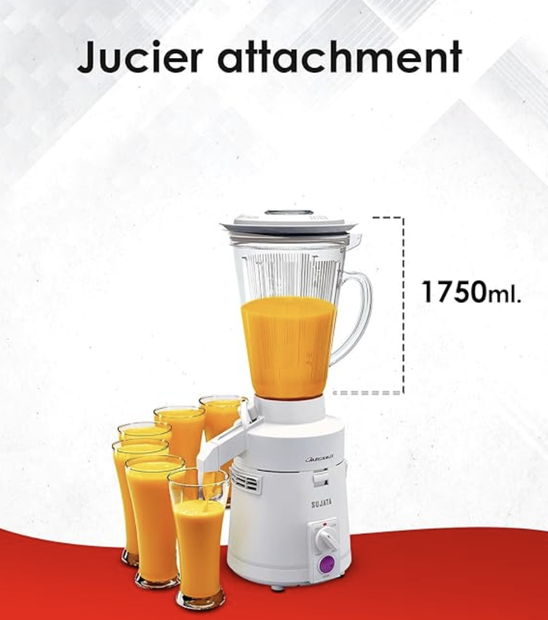 Sujata Megamix 900 Watts Mixer Blender | 22000 Rotations Per Min | 90 Minutes Continuous Running | Versatile Jar 1750 ml