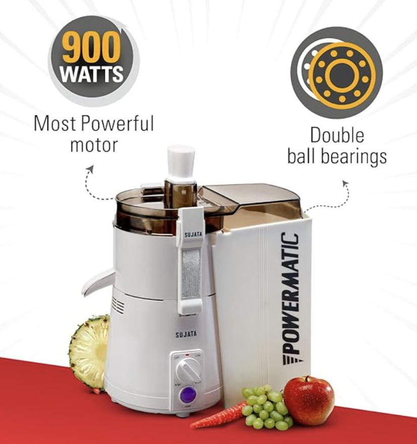 Sujata Powermatic 900 Watts Juicer | 22000 Rotations Per Min | 90 Minutes Continuous Running | Without Jar