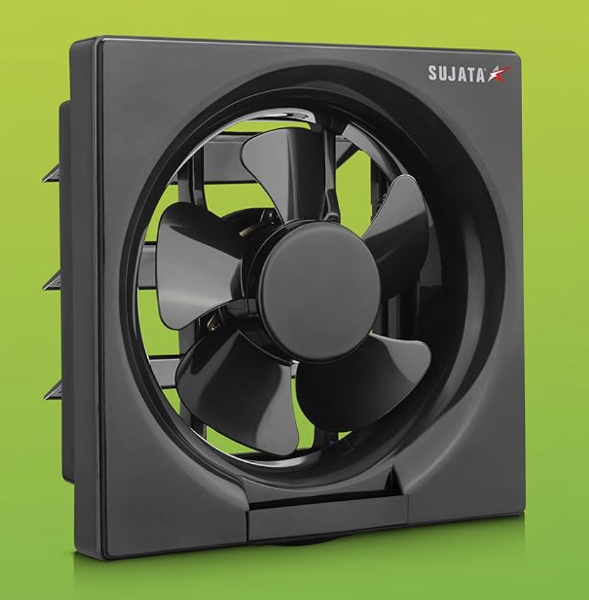 Sujata Exhaust Fan | 2 Yrs Warranty | 200mm, 230V, 1300 RPM, Exhaust Fan for Bathroom/Kitchen 8 inch, All Rooms 100% Copper Winding (EPB72 - Black)