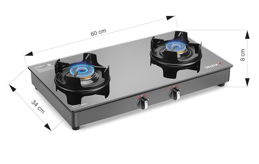 सुजाता डीलक्स गैस स्टोव | 9 साल की वारंटी | स्टोव 2 बर्नर, 2 बर्नर गैस स्टोव ग्लास टॉप, मैनुअल इग्निशन, SABAF, ISI प्रमाणित, हॉब, LPG और PNG कम्पैटिबल, पीतल बर्नर (काला)