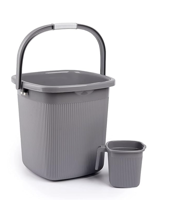Nayasa Rimmy Plastic Bucket Set for Bathroom | Bucket and Mug (25 Liters & 1.5 Liters) | Bathroom Set of 2 | Bathroom Accessories Set | Bathroom Bucket Set | Grey