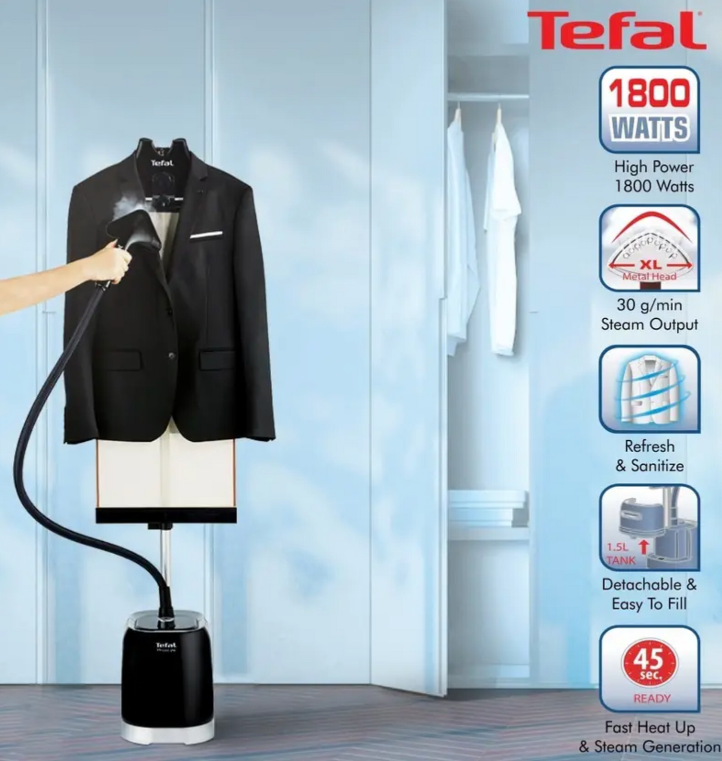 Tefal Pro Style (IT3440O1) 1800 W Garment Steamer (Silver, Black)