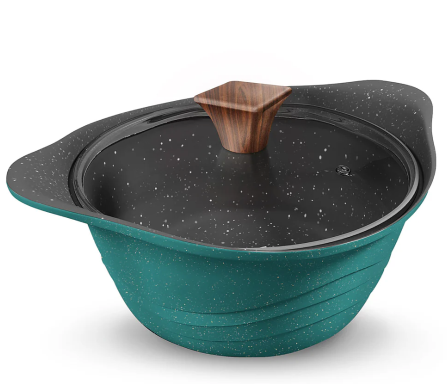 Preethi Artistic Collection Die Cast Non Stick Kadai, 24 cm,with Glass Lid, 5 Star Non Stick Effect, Cook & Serve, Ocean Green