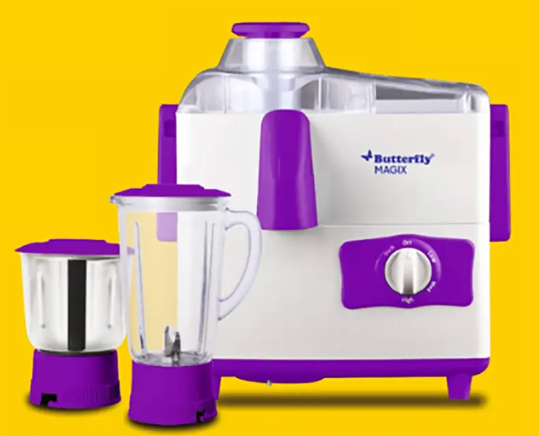 Butterfly Juicer 500 W Juicer Mixer Grinder (Magix | 2 Jars | White, Purple)