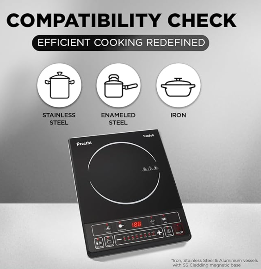 प्रीति सिरेमिक ग्लास ट्रेंडी प्लस 116 1600-वाट इंडक्शन कुकटॉप (काला)