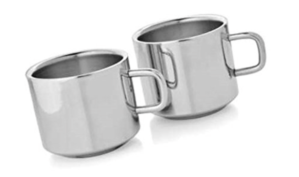 Velan Store Set of 2 Stainless Steel Double Wall Tea Cups 100 Ml Each