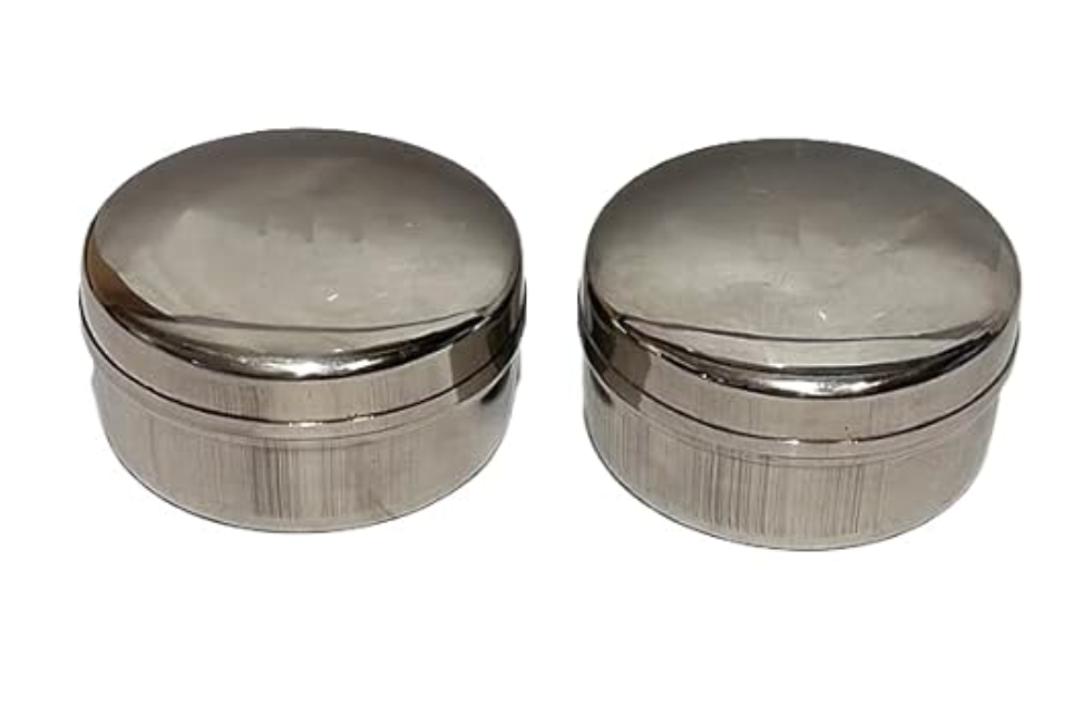 Velan Store Stainless Steel Round Shape Multipurpose Dabbi/Flat Dabba/Puri Dabba/Small Dabbi- Set of 2,Silver