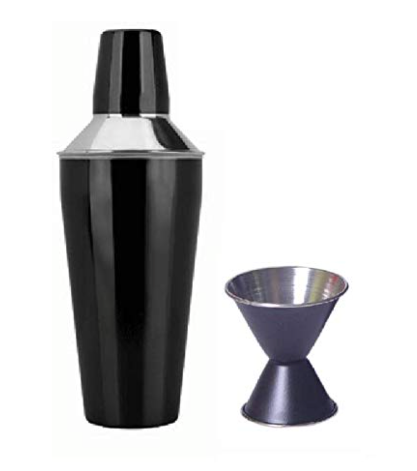 Velan Store 2 pc Black Color bar Set - Cocktail Shaker 750 ML and Double Sided Peg Measure 30/60 ML
