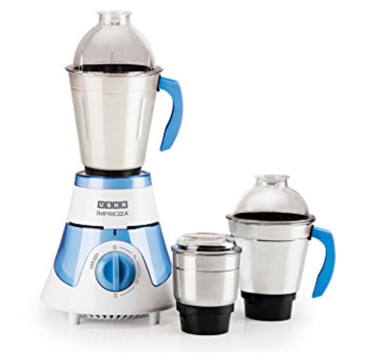 Usha Imprezza Mixer Grinder (3563) with 3 Jars 600-Watt (White/Blue)