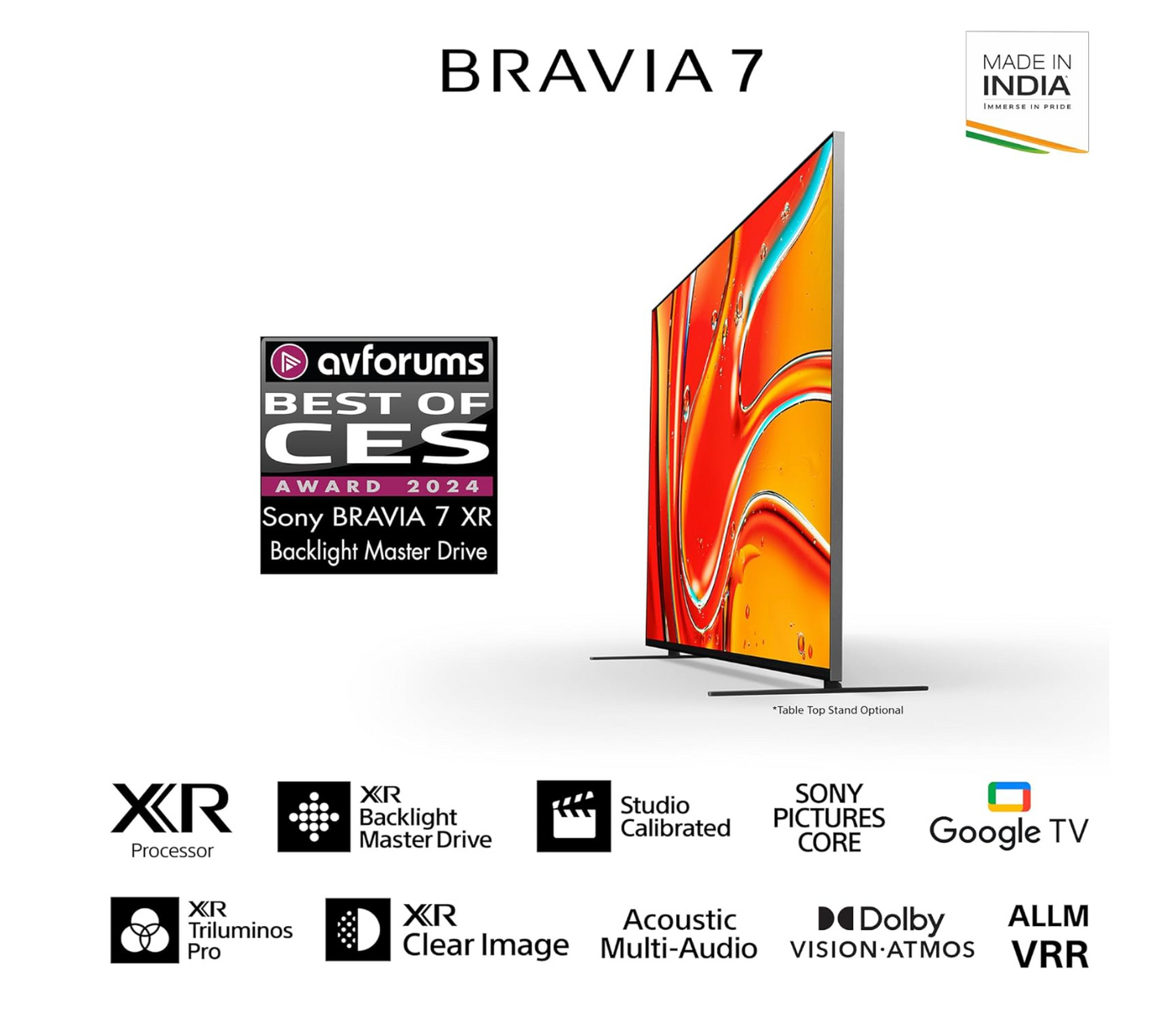 Sony 189 cm (75 inches) BRAVIA 7 4K Ultra HD AI Smart Mini LED Google TV K-75XR70 (Black)