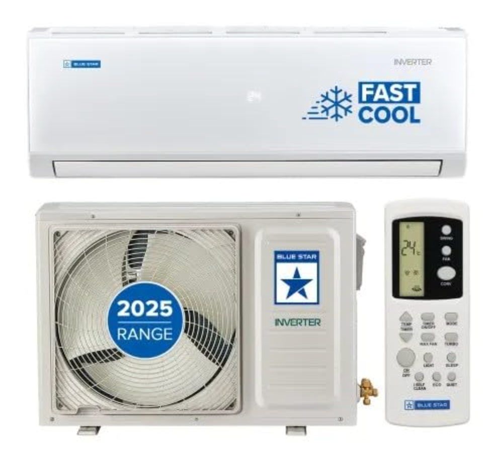 ब्लू स्टार 1.5 टन 3 स्टार इन्वर्टर स्प्लिट एसी | 5 इन 1 कन्वर्टिबल | आई-सेल्फ क्लीन | 100% कॉपर | पीएम 2.5 फिल्टर | टर्बो कूल 2025 मॉडल